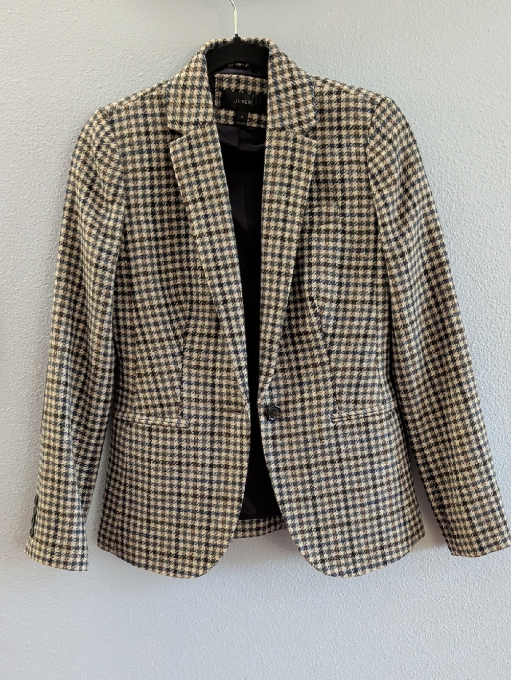 J. Crew Campbell Wool Schoolboy Houndstooth Blazer Elbow Patches